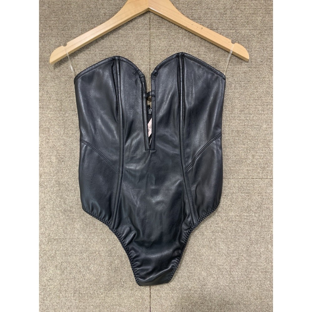 Victoria's Secret Satin Lace Up Black Corset Hook Closure Size M Strapless